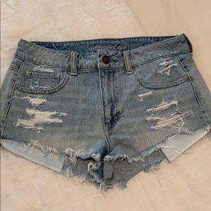Distressed jean shorts